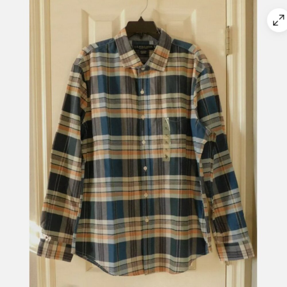 U.S. POLO ASSN. Mens Blue Multicolor Plaid Button Up Shirt Long Sleeve Size XL